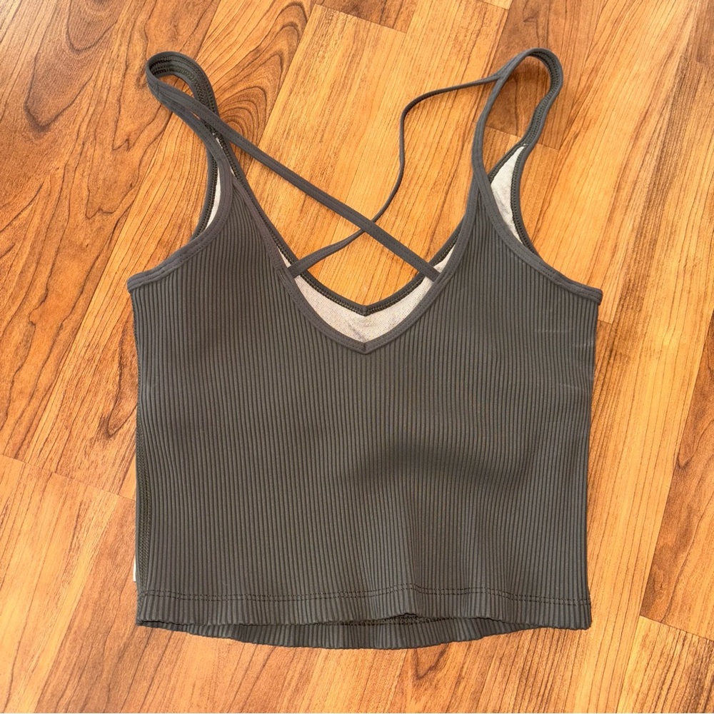 Vuori Ribbed Cropped Tank Top in Olive - Picture 5 of 5